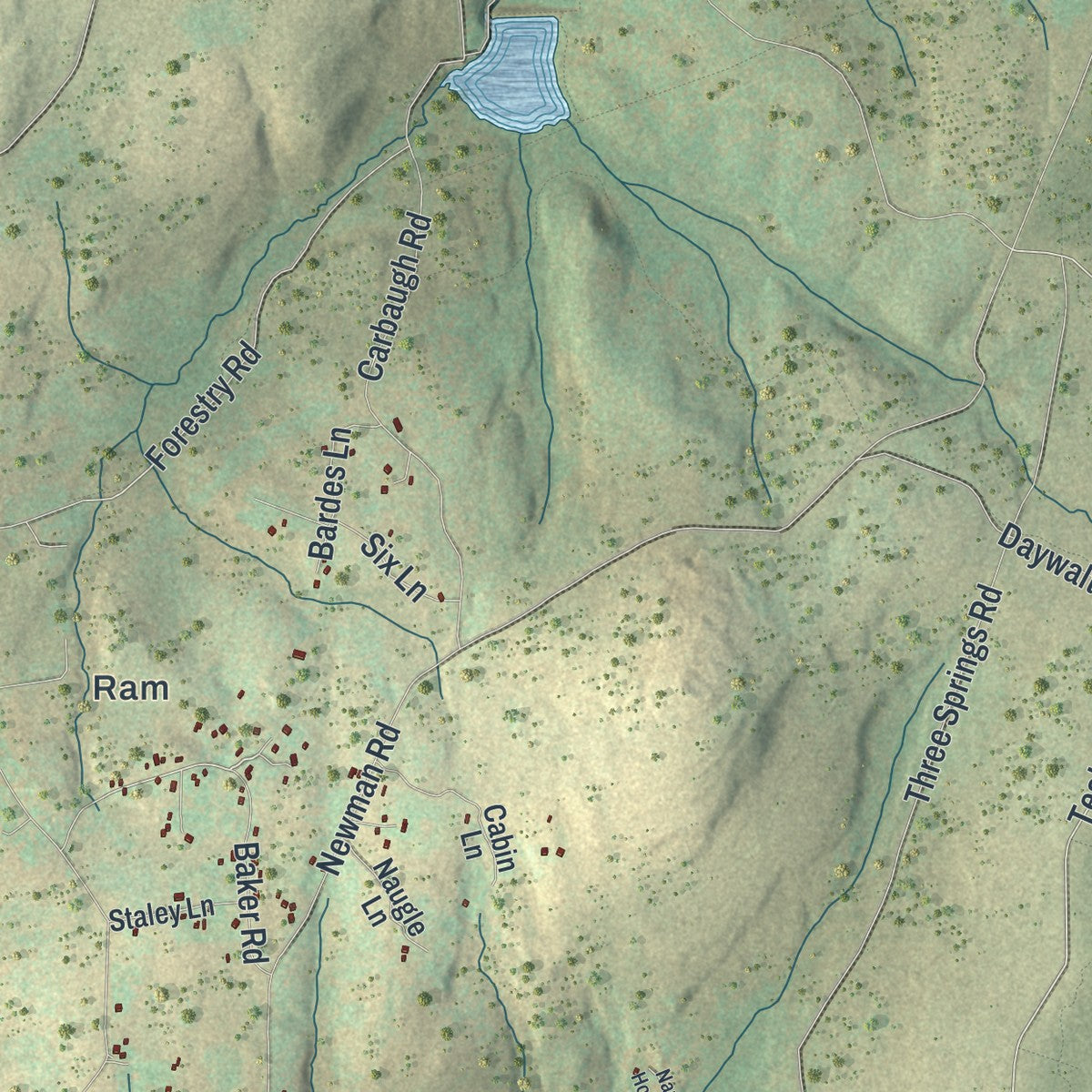 Close-up of the map of Hamiltonban, Pennsylvania print showing street and building detail