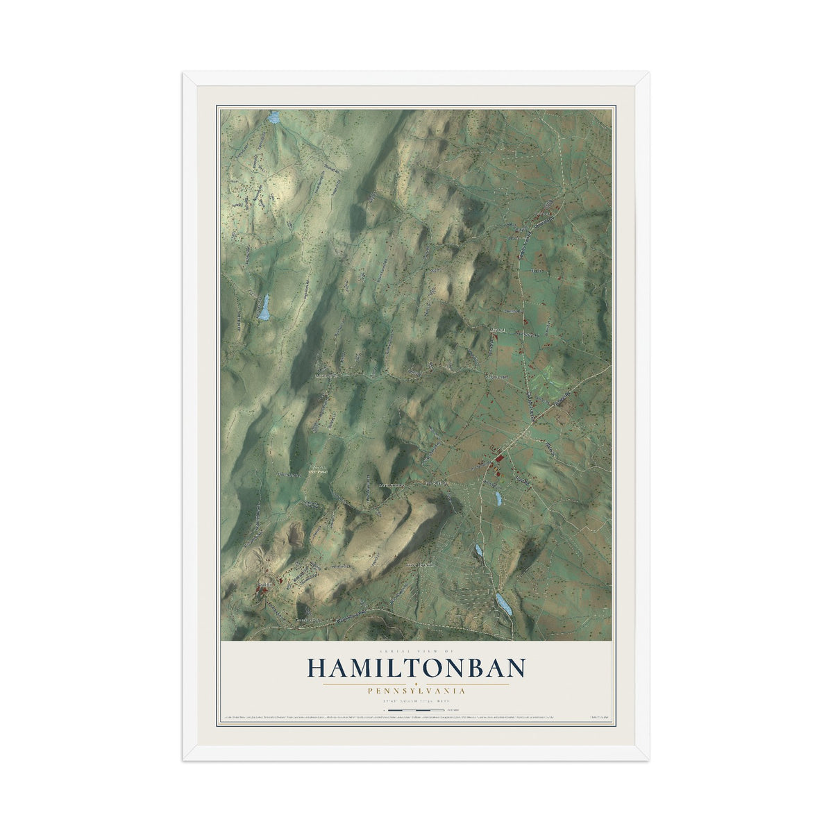 Map of Hamiltonban, Pennsylvania, 12 x 18 inch print in a white wood frame