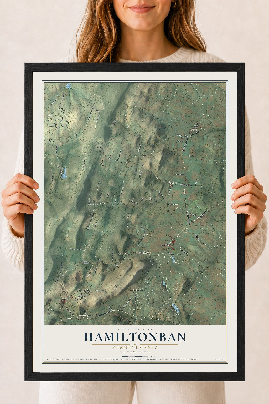 Map of Hamiltonban, Pennsylvania, 18 x 24 inch print in a black wood frame