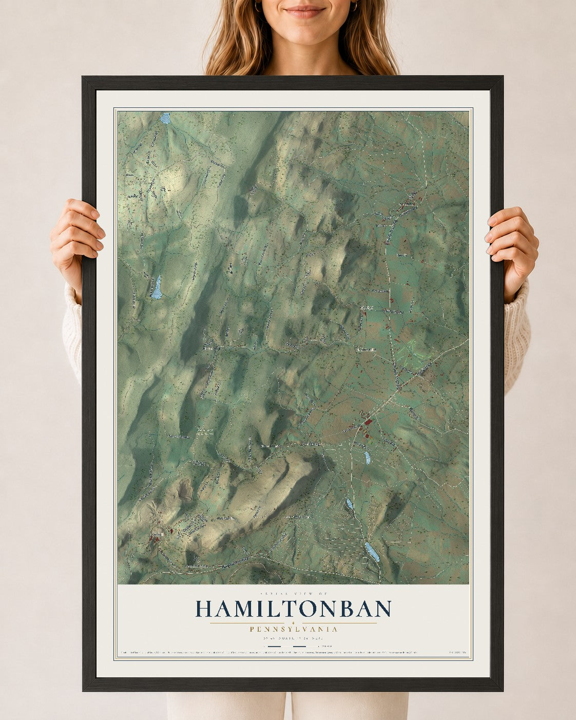 Map of Hamiltonban, Pennsylvania, 24 x 36 inch print in a black wood frame