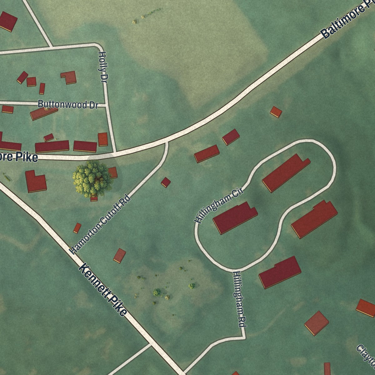 Close-up of the map of Hamorton, Pennsylvania print showing street and building detail