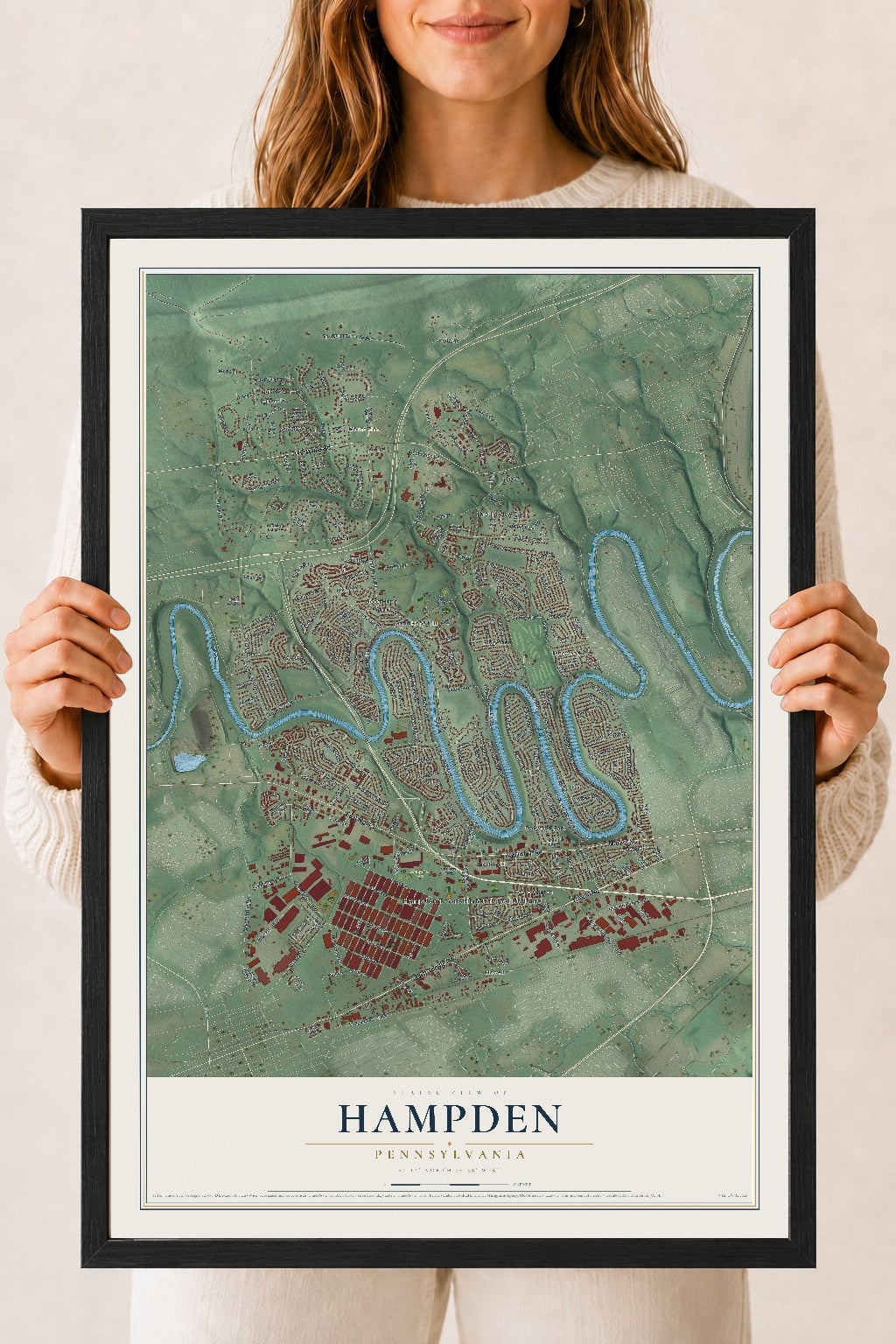 Map of Hampden, Pennsylvania, 18 x 24 inch print in a black wood frame