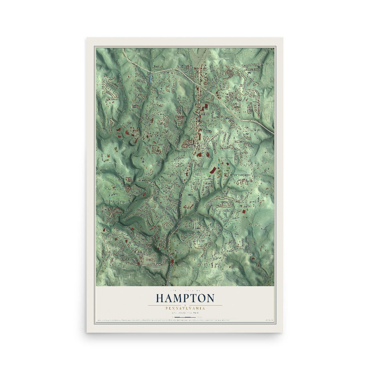 Map of Hampton, Pennsylvania, 12 x 18 inch unframed archival matte print
