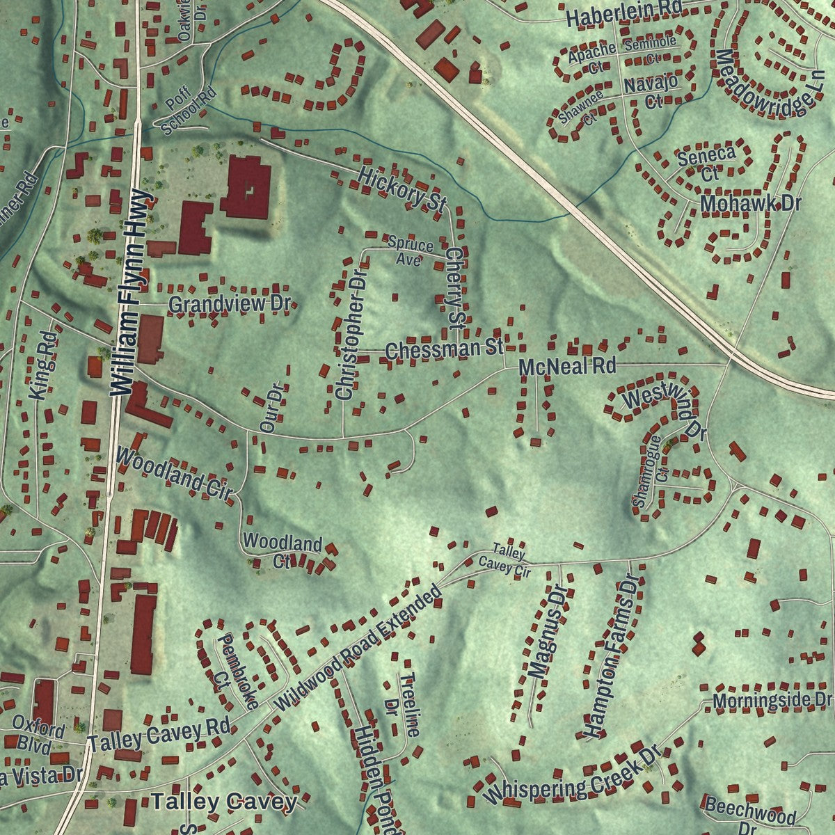 Close-up of the map of Hampton, Pennsylvania print showing street and building detail
