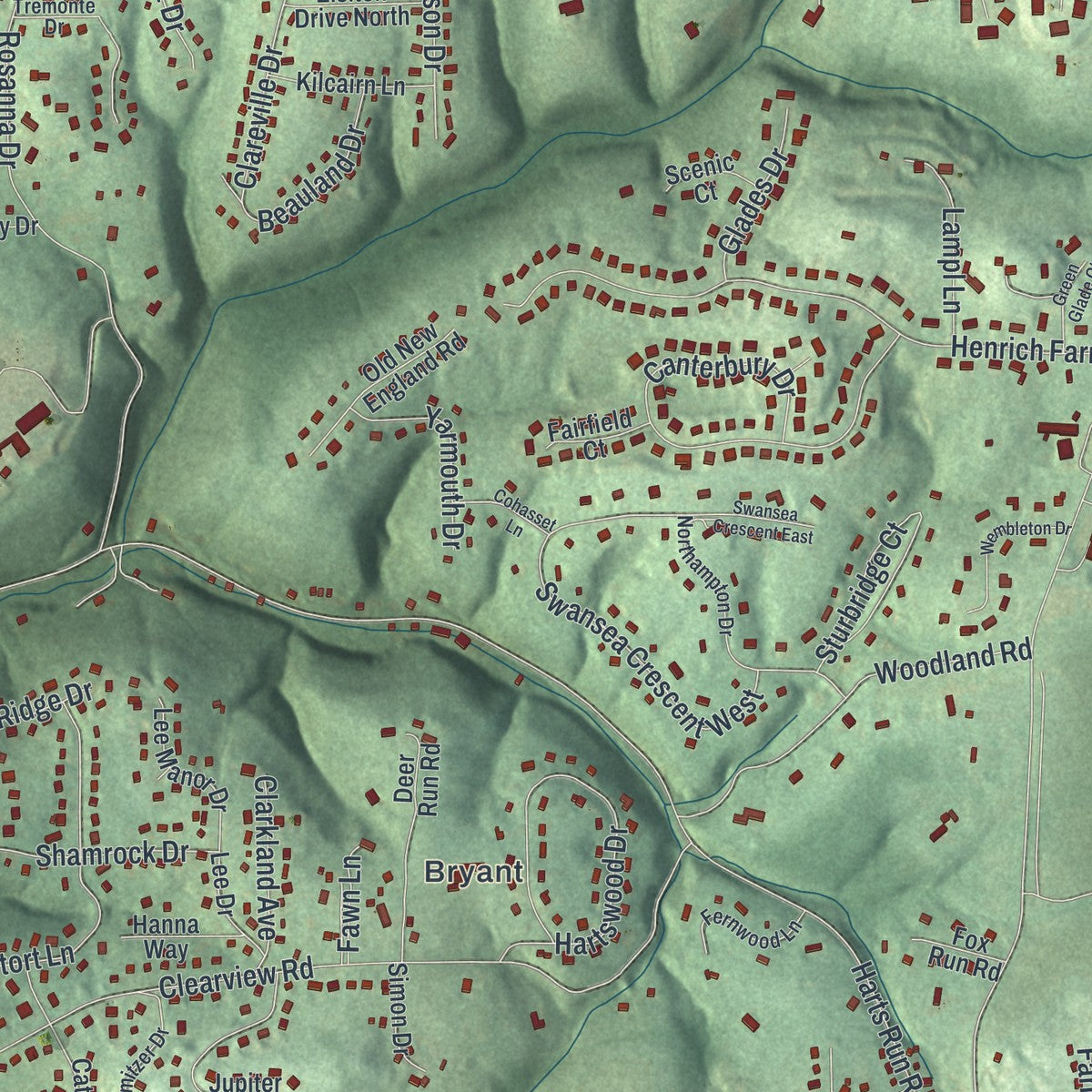 Second close-up of the map of Hampton, Pennsylvania print showing more streets and buildings