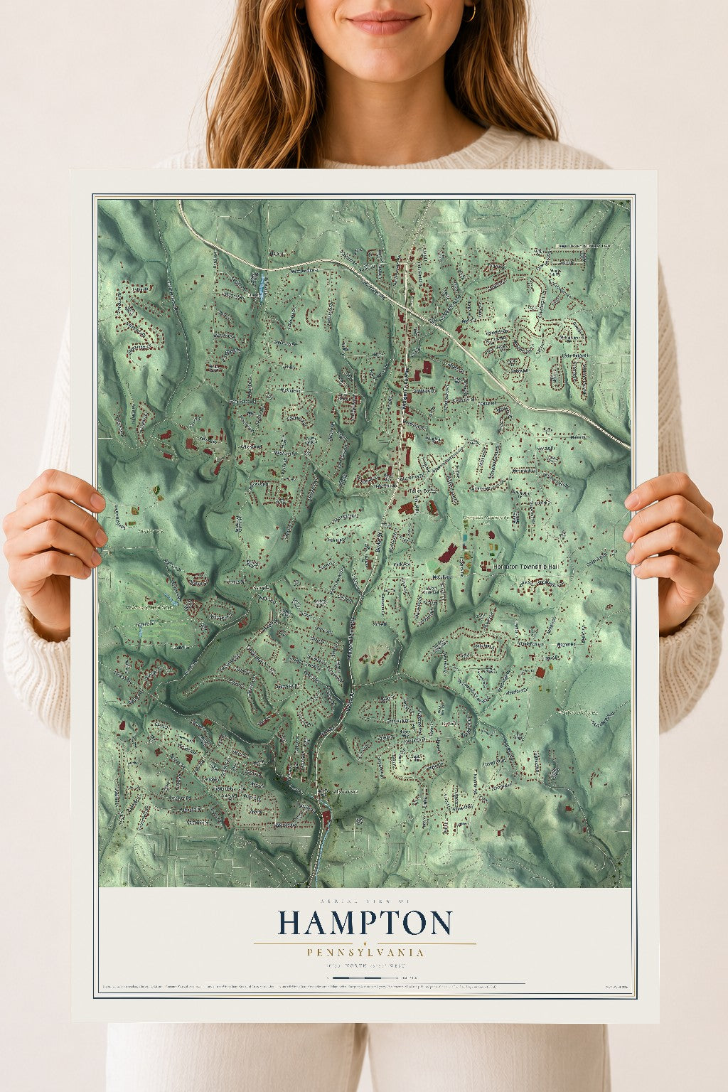 Map of Hampton, Pennsylvania, 18 x 24 inch unframed archival matte print