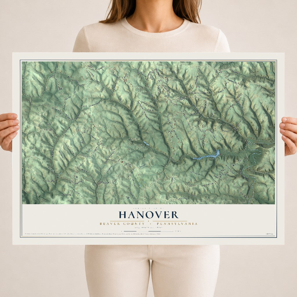 Map of Hanover, Beaver County, Pennsylvania, 18 x 24 inch unframed archival matte print