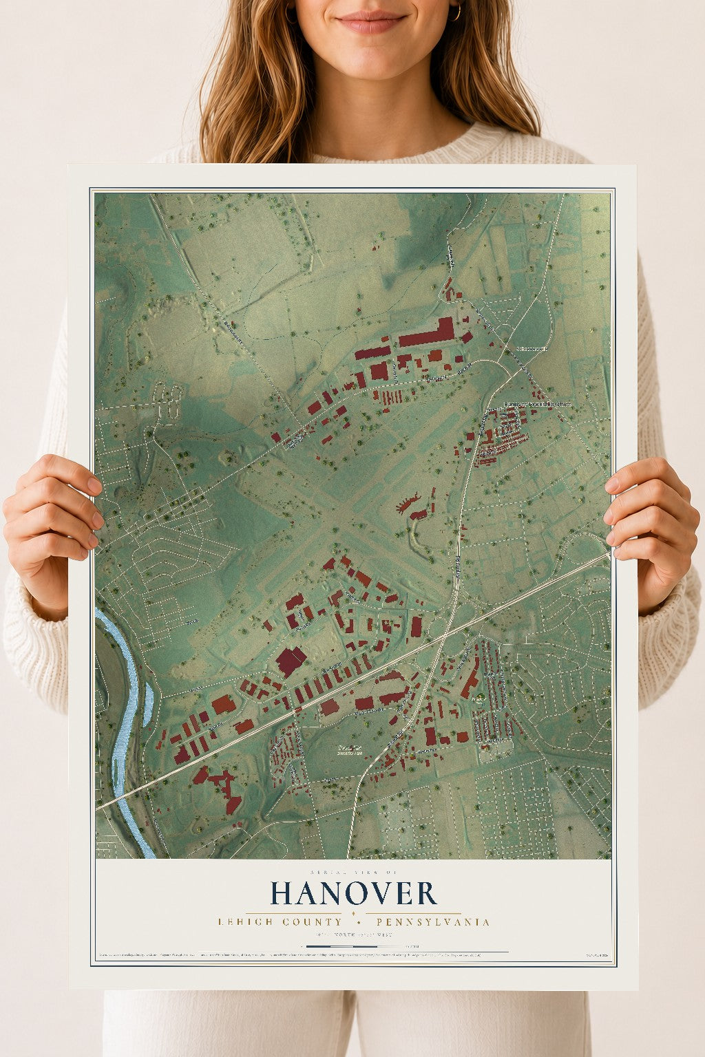 Map of Hanover, Lehigh County, Pennsylvania, 18 x 24 inch unframed archival matte print