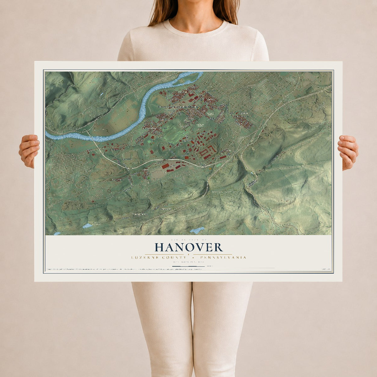 Map of Hanover, Luzerne County, Pennsylvania, 24 x 36 inch unframed archival matte print