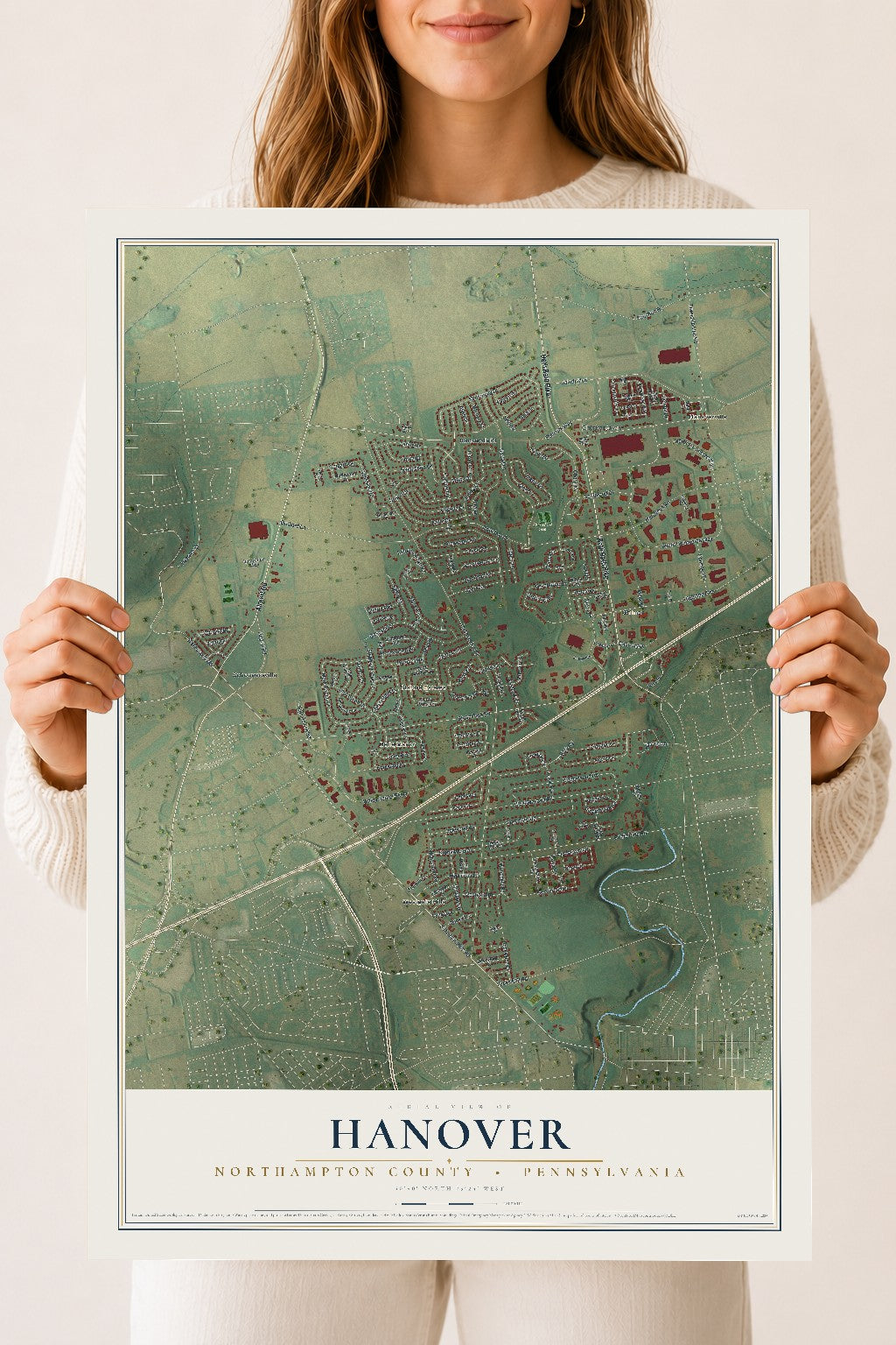 Map of Hanover, Northampton County, Pennsylvania, 18 x 24 inch unframed archival matte print