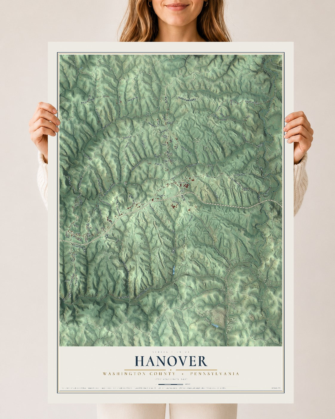 Map of Hanover, Washington County, Pennsylvania, 24 x 36 inch unframed archival matte print