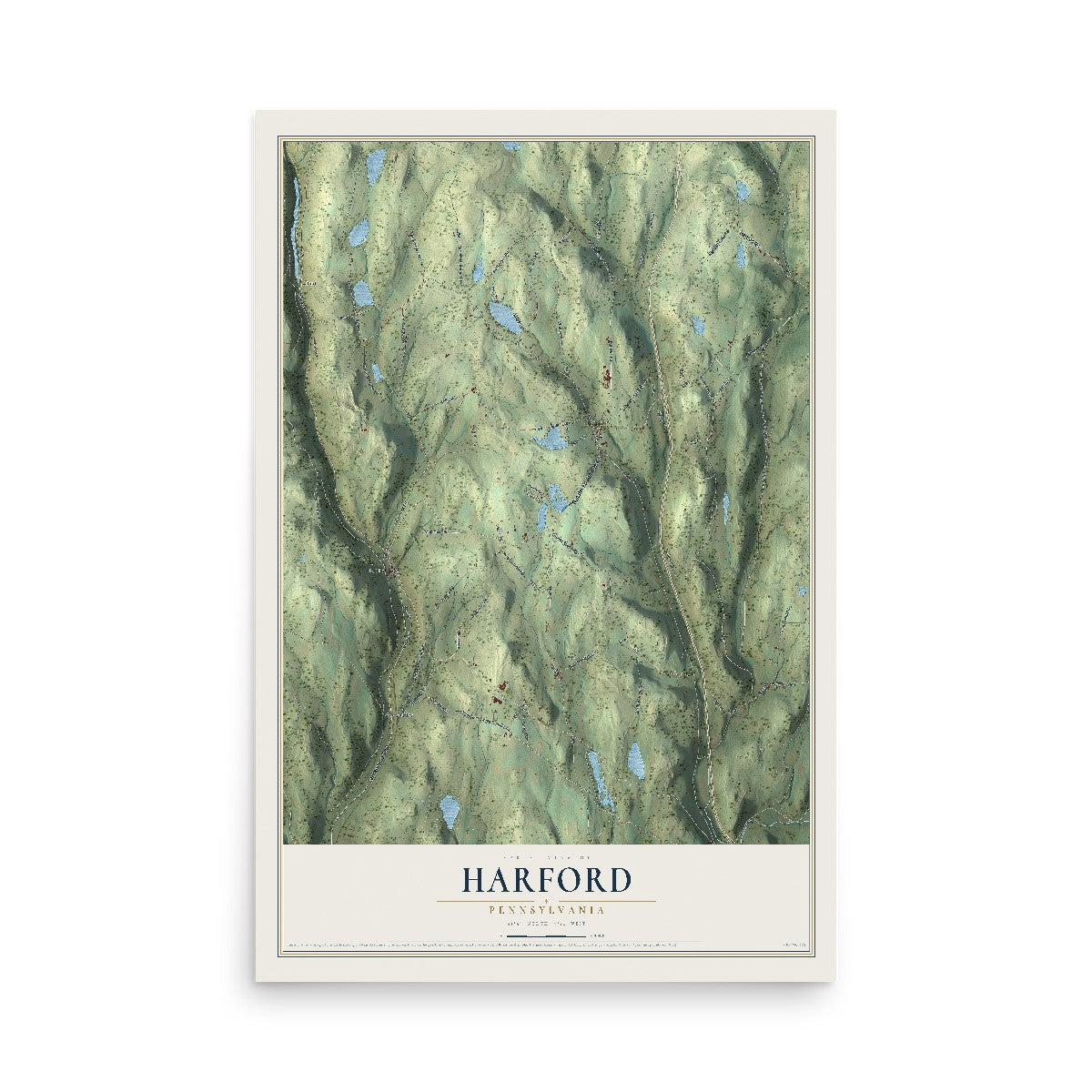 Map of Harford, Pennsylvania, 12 x 18 inch unframed archival matte print