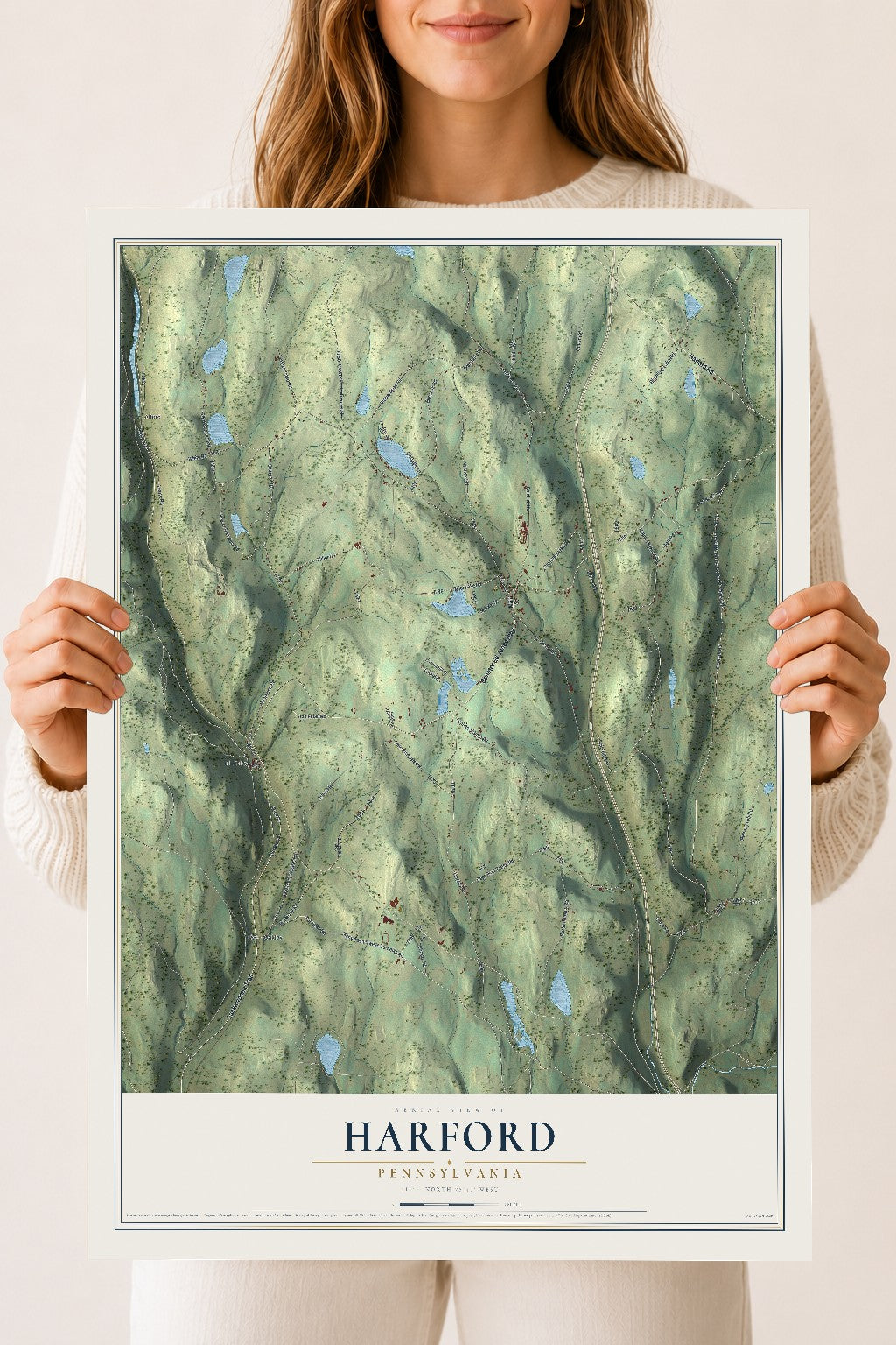 Map of Harford, Pennsylvania, 18 x 24 inch unframed archival matte print