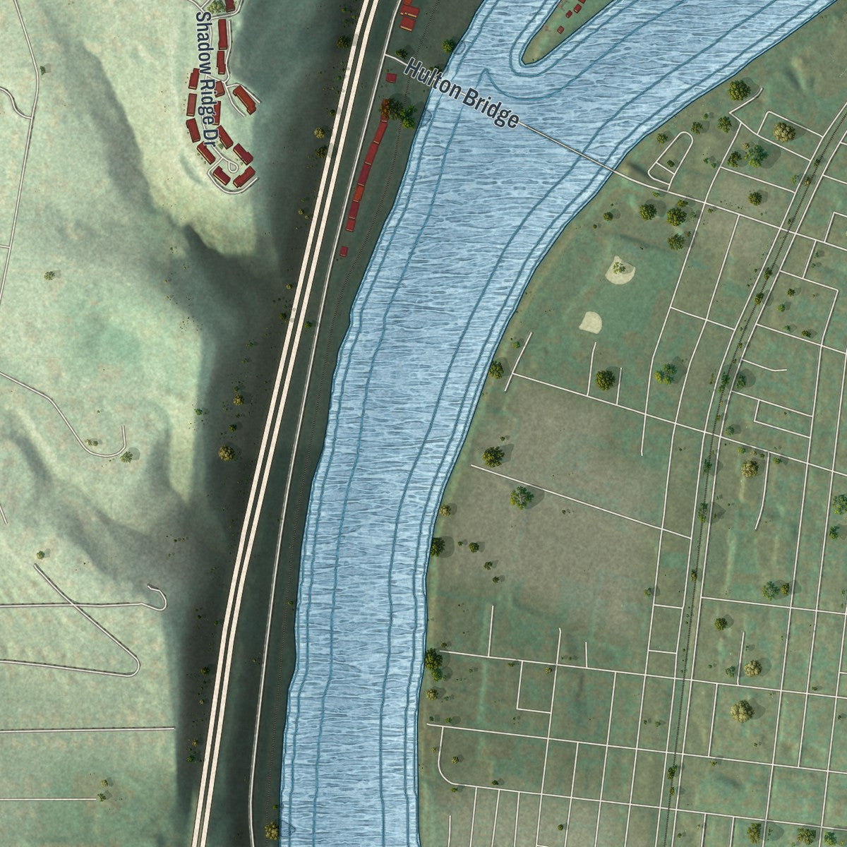 Second close-up of the map of Harmar, Pennsylvania print showing more streets and buildings