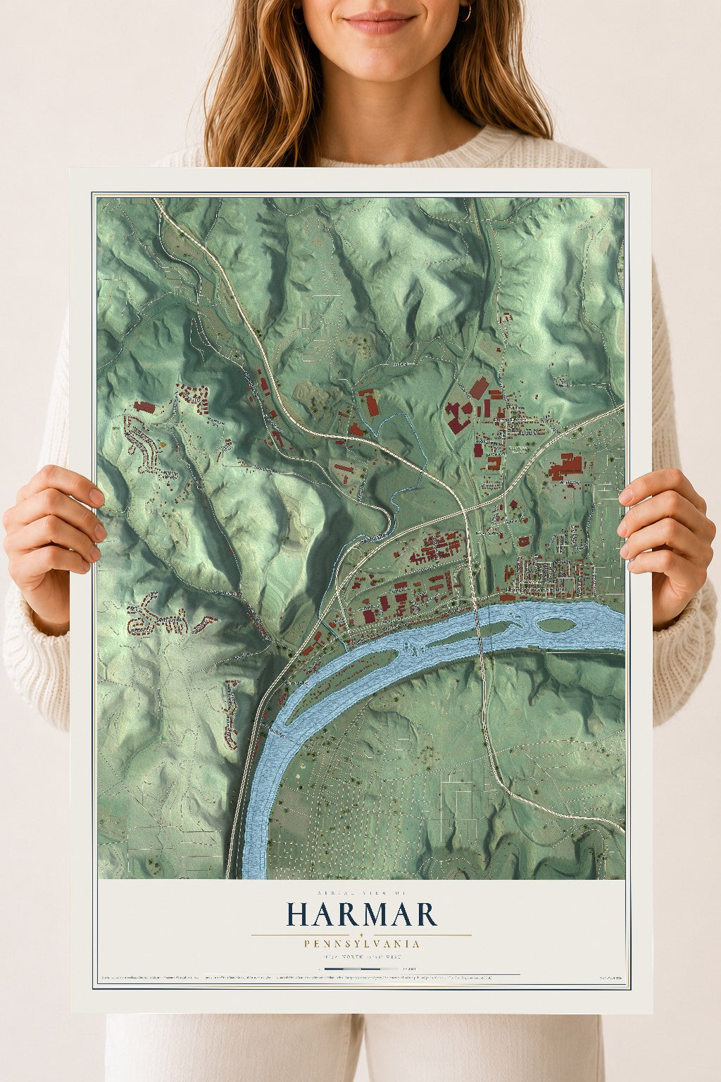 Map of Harmar, Pennsylvania, 18 x 24 inch unframed archival matte print