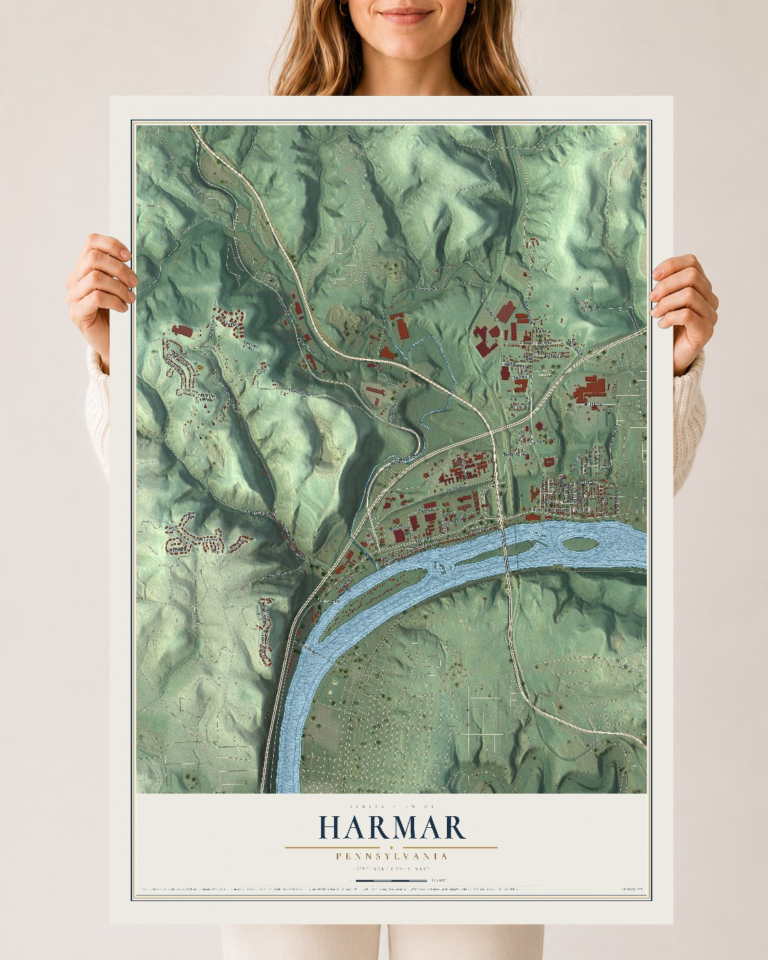 Map of Harmar, Pennsylvania, 24 x 36 inch unframed archival matte print