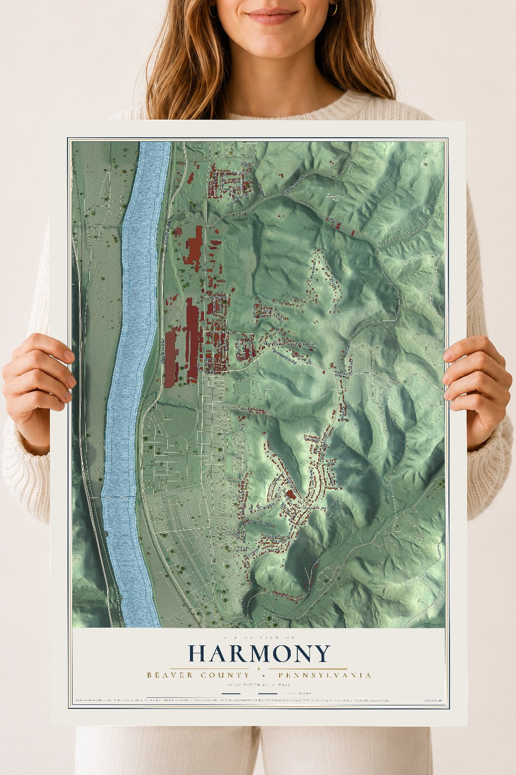 Map of Harmony, Beaver County, Pennsylvania, 18 x 24 inch unframed archival matte print