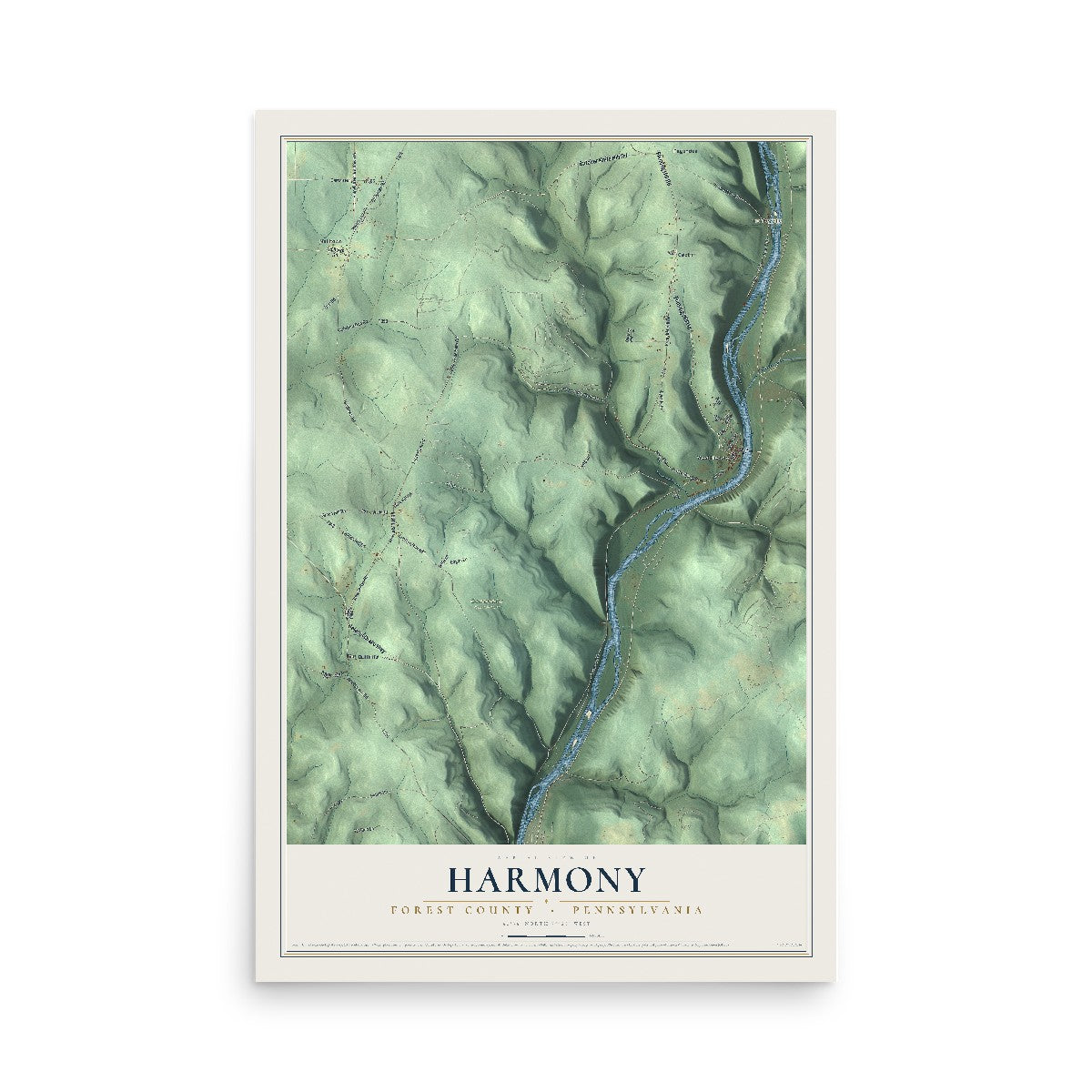Map of Harmony, Forest County, Pennsylvania, 12 x 18 inch unframed archival matte print
