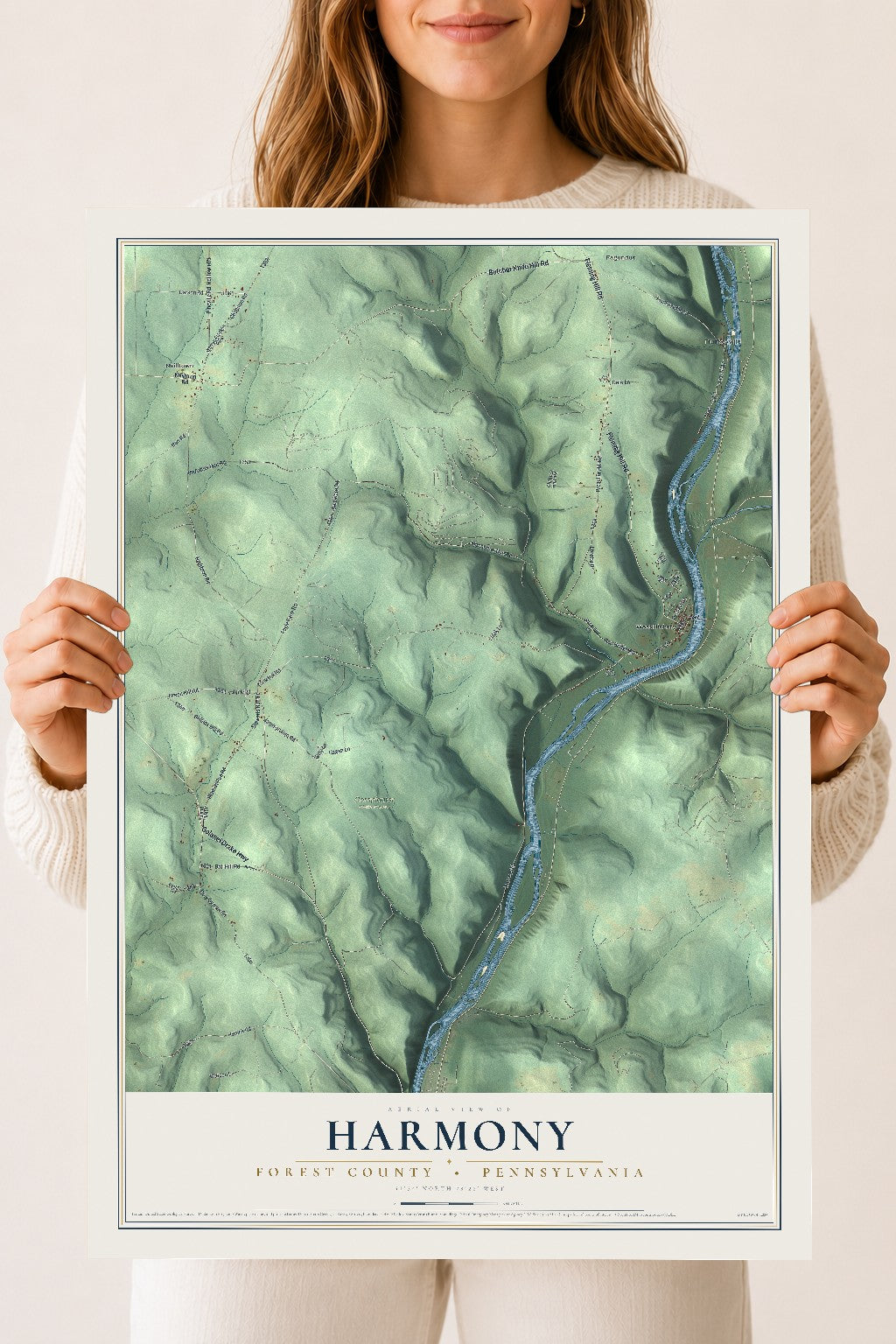 Map of Harmony, Forest County, Pennsylvania, 18 x 24 inch unframed archival matte print