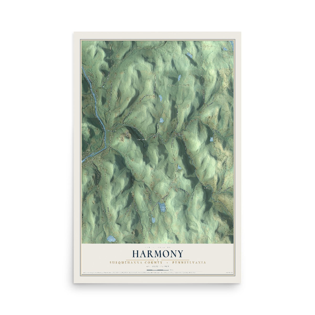 Map of Harmony, Susquehanna County, Pennsylvania, 12 x 18 inch unframed archival matte print