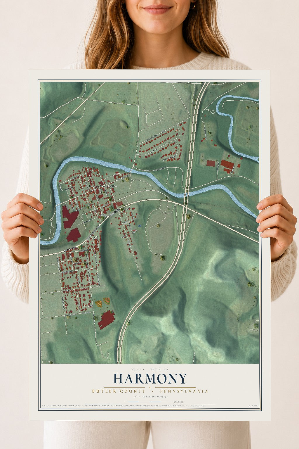 Map of Harmony, Butler County, Pennsylvania, 18 x 24 inch unframed archival matte print
