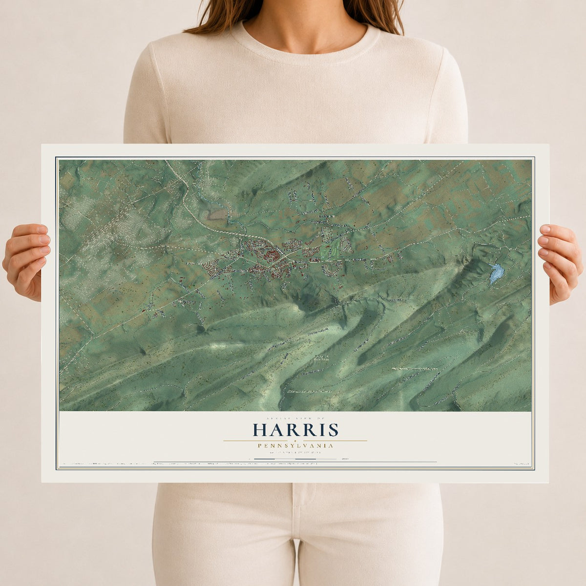 Map of Harris, Pennsylvania, 12 x 18 inch unframed archival matte print