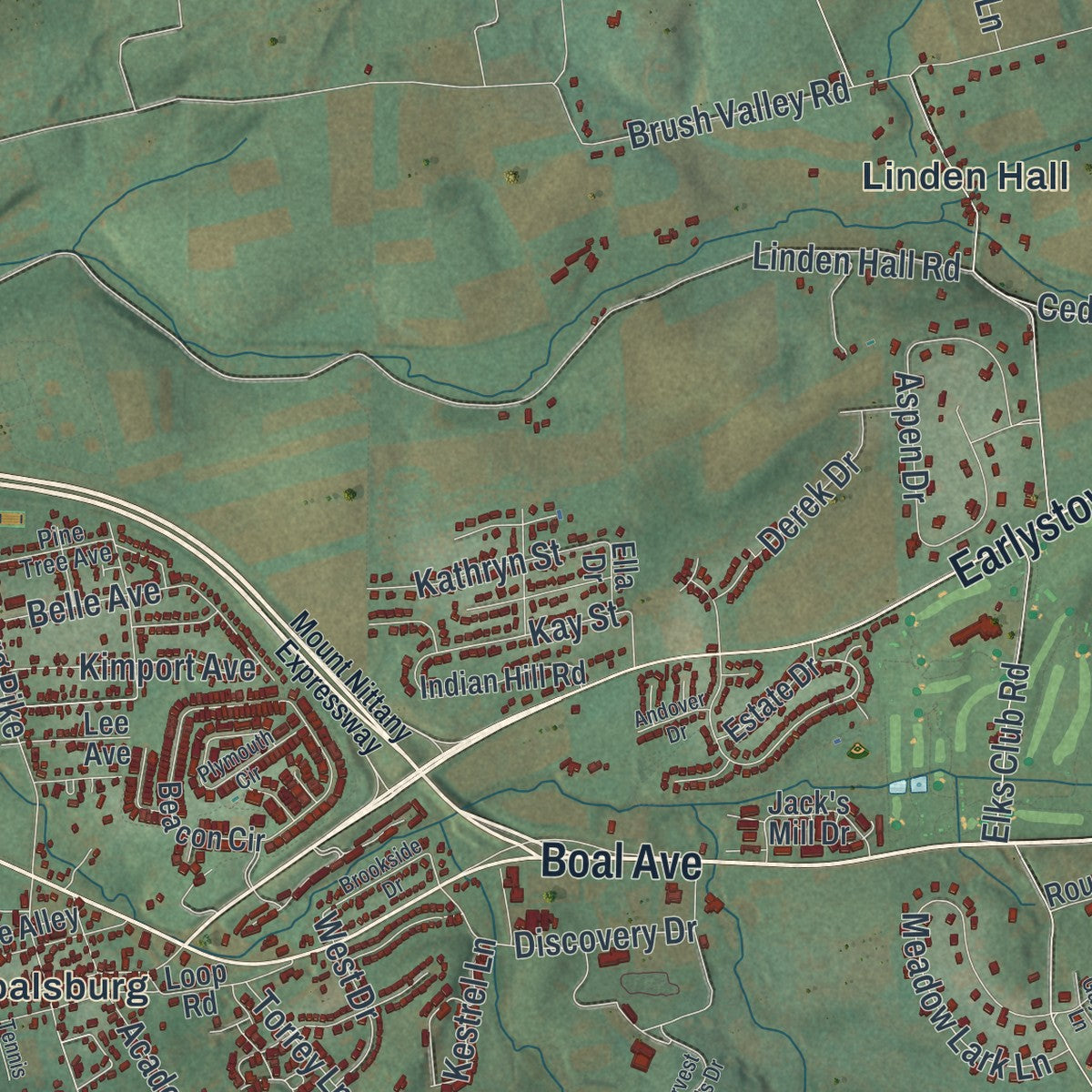 Close-up of the map of Harris, Pennsylvania print showing street and building detail