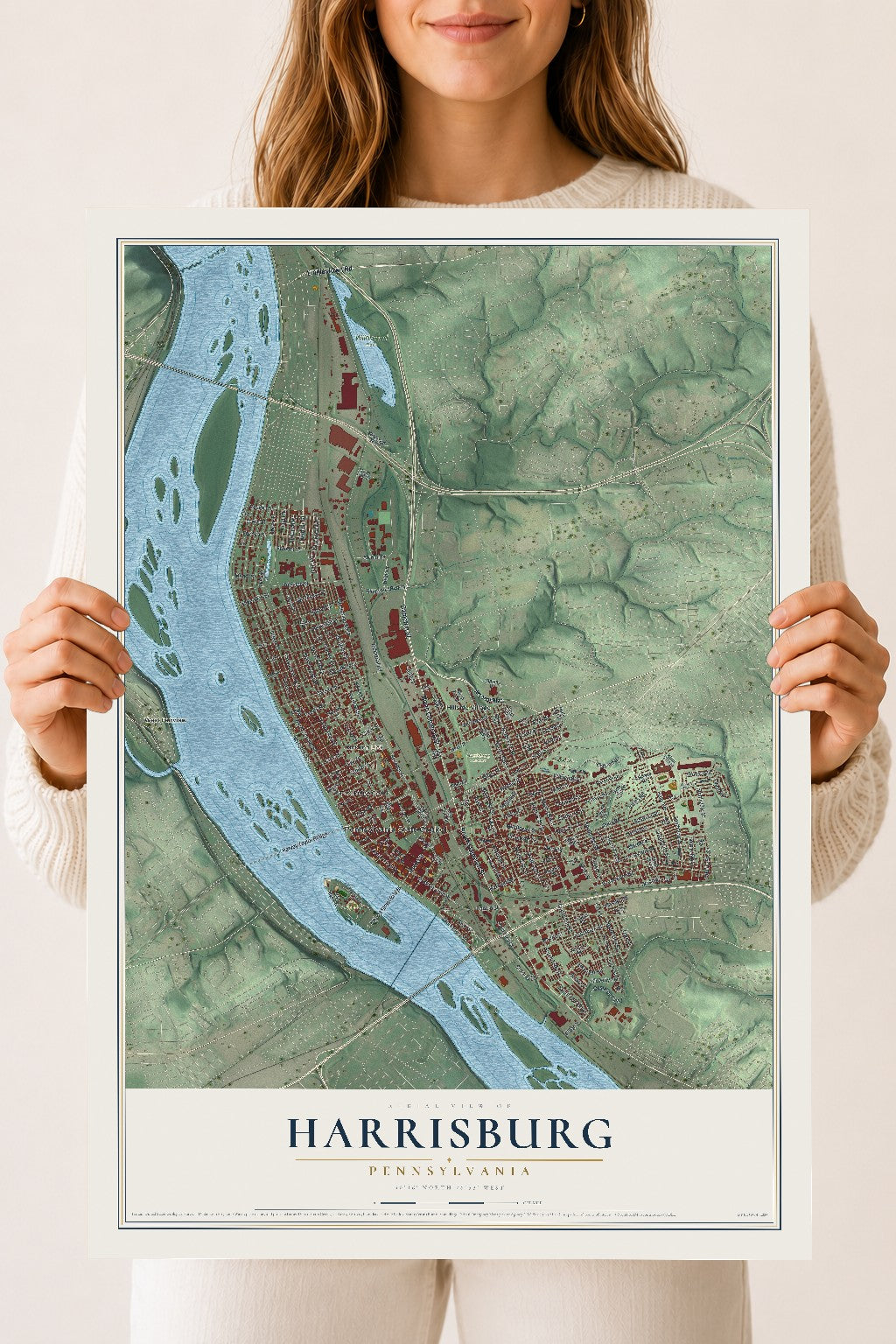 Map of Harrisburg, Pennsylvania, 18 x 24 inch unframed archival matte print