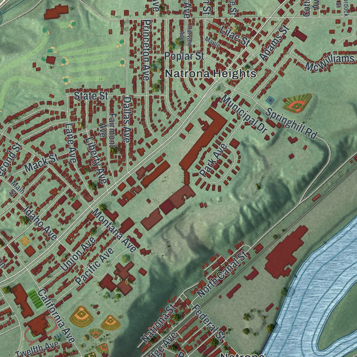 Close-up of the map of Harrison, Allegheny County, Pennsylvania print showing street and building detail