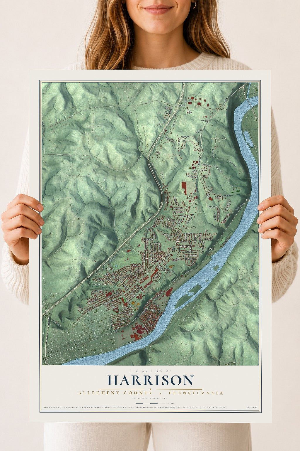 Map of Harrison, Allegheny County, Pennsylvania, 18 x 24 inch unframed archival matte print