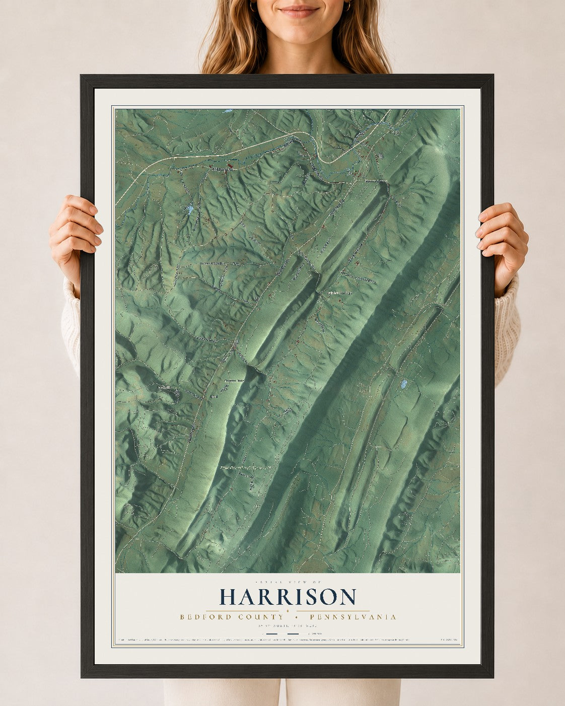 Map of Harrison, Bedford County, Pennsylvania, 24 x 36 inch print in a black wood frame