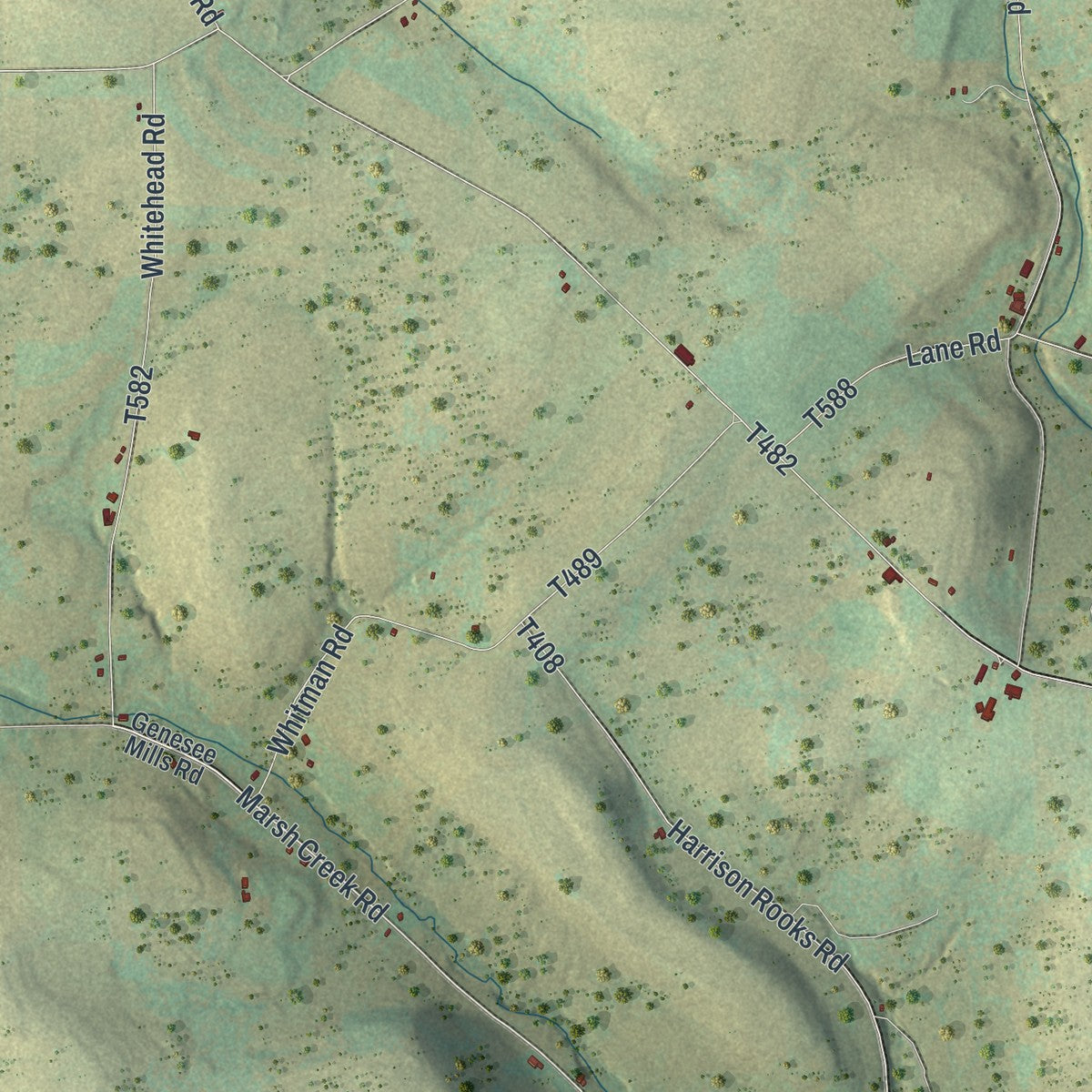 Close-up of the map of Harrison, Potter County, Pennsylvania print showing street and building detail