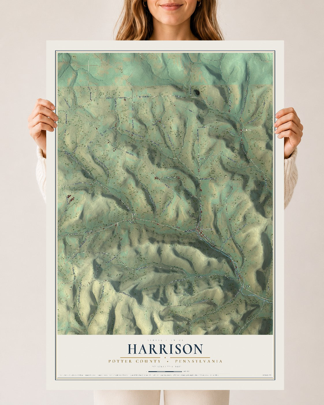 Map of Harrison, Potter County, Pennsylvania, 24 x 36 inch unframed archival matte print
