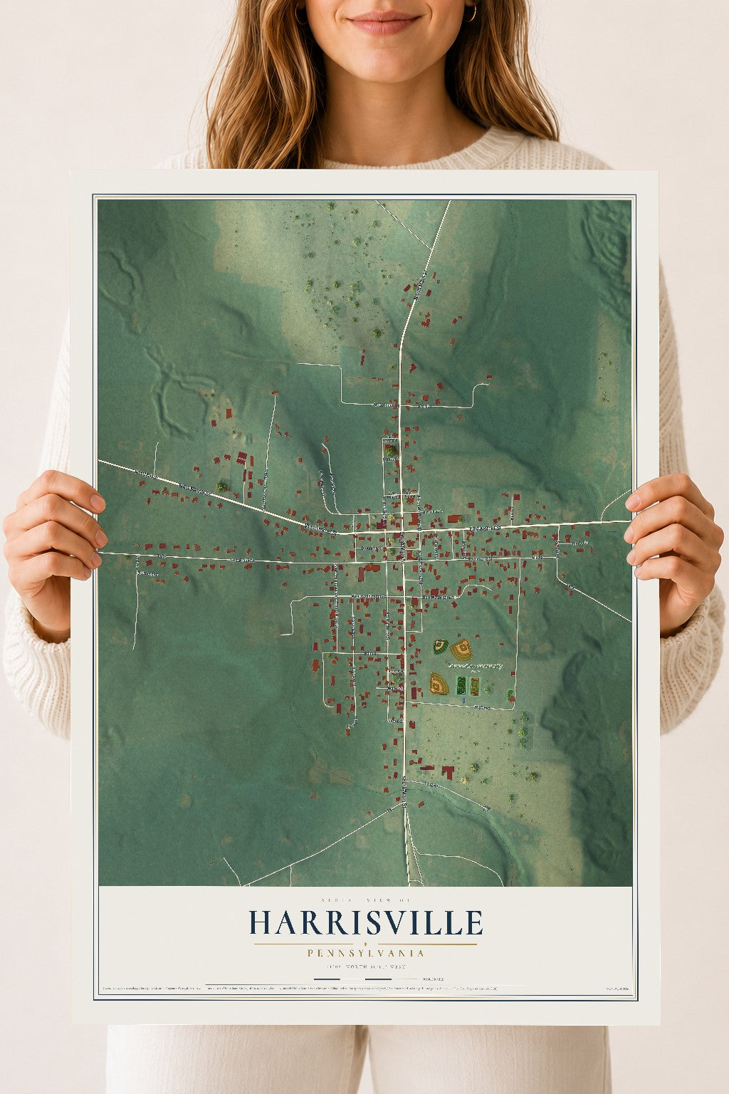 Map of Harrisville, Pennsylvania, 18 x 24 inch unframed archival matte print
