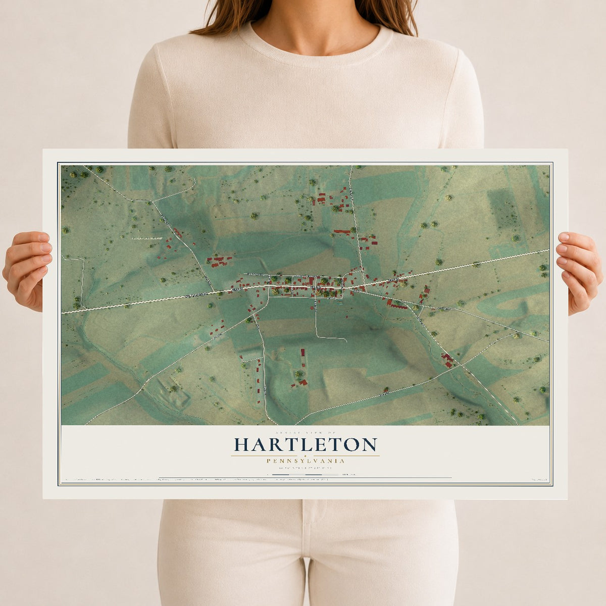 Map of Hartleton, Pennsylvania, 12 x 18 inch unframed archival matte print