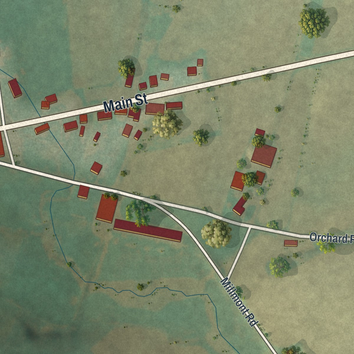 Second close-up of the map of Hartleton, Pennsylvania print showing more streets and buildings