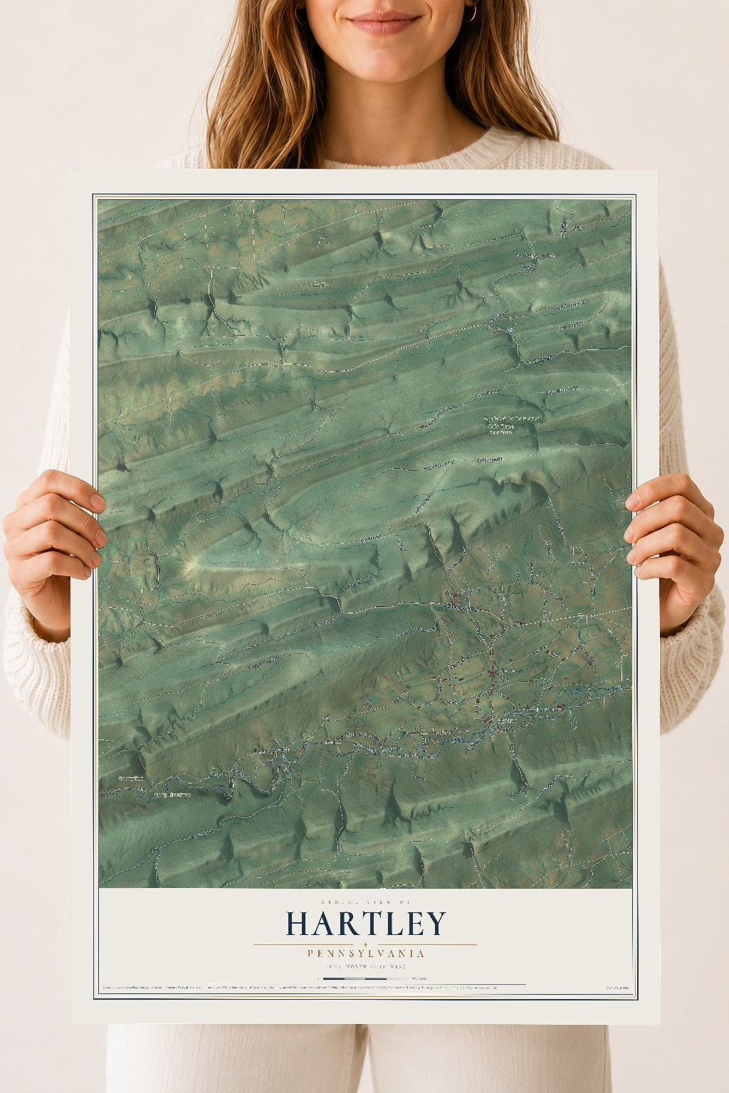 Map of Hartley, Pennsylvania, 18 x 24 inch unframed archival matte print