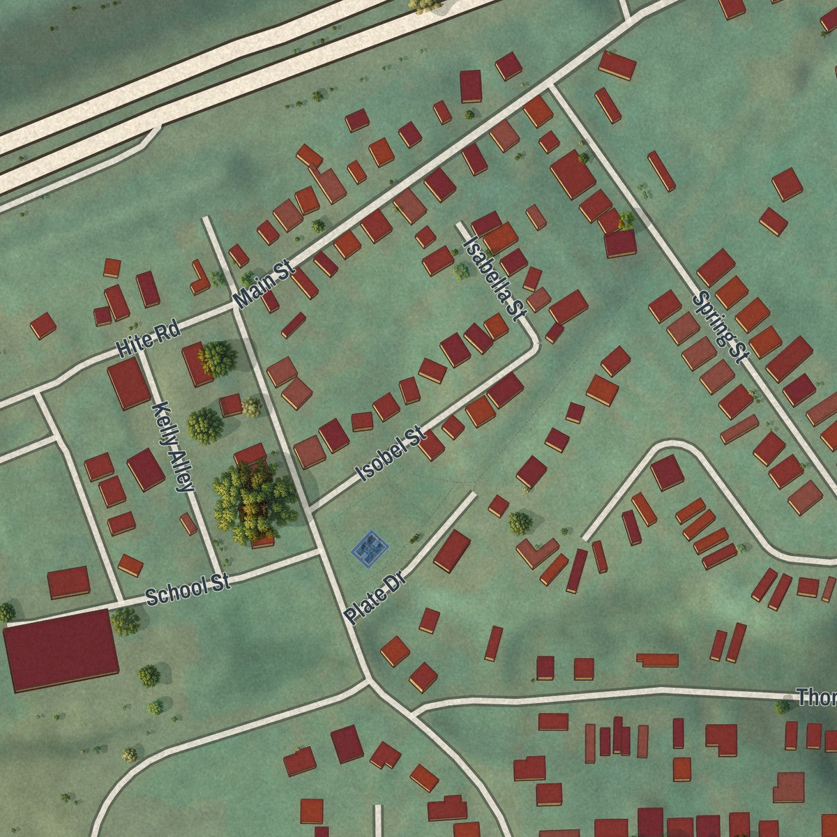 Close-up of the map of Harwick, Pennsylvania print showing street and building detail