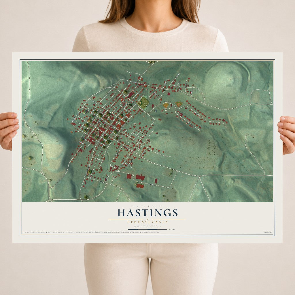 Map of Hastings, Pennsylvania, 18 x 24 inch unframed archival matte print