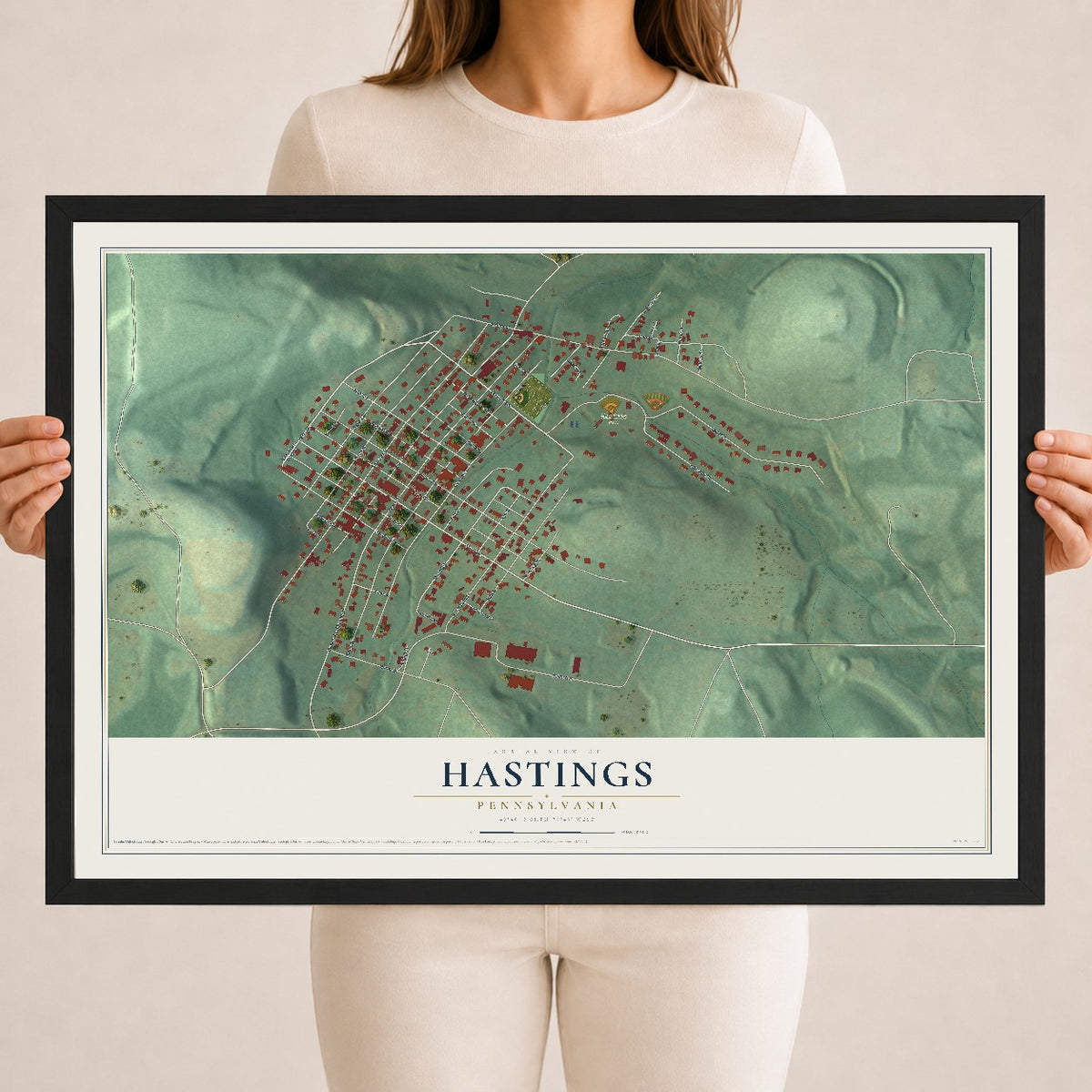 Map of Hastings, Pennsylvania, 18 x 24 inch print in a black wood frame