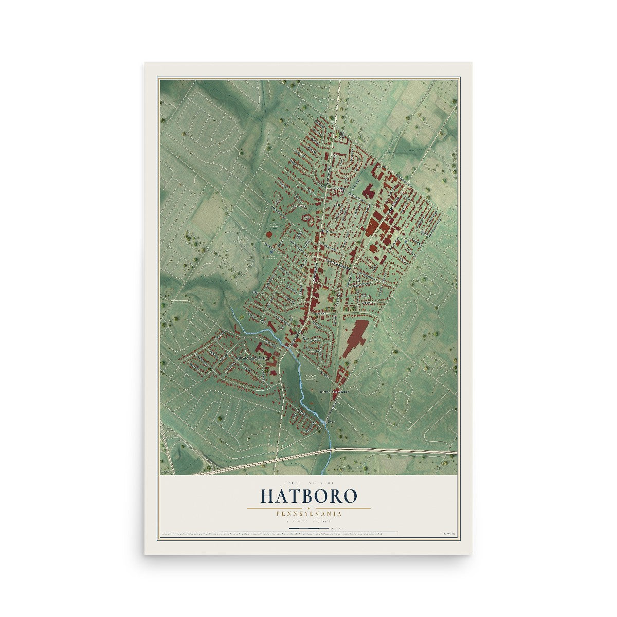 Map of Hatboro, Pennsylvania, 12 x 18 inch unframed archival matte print