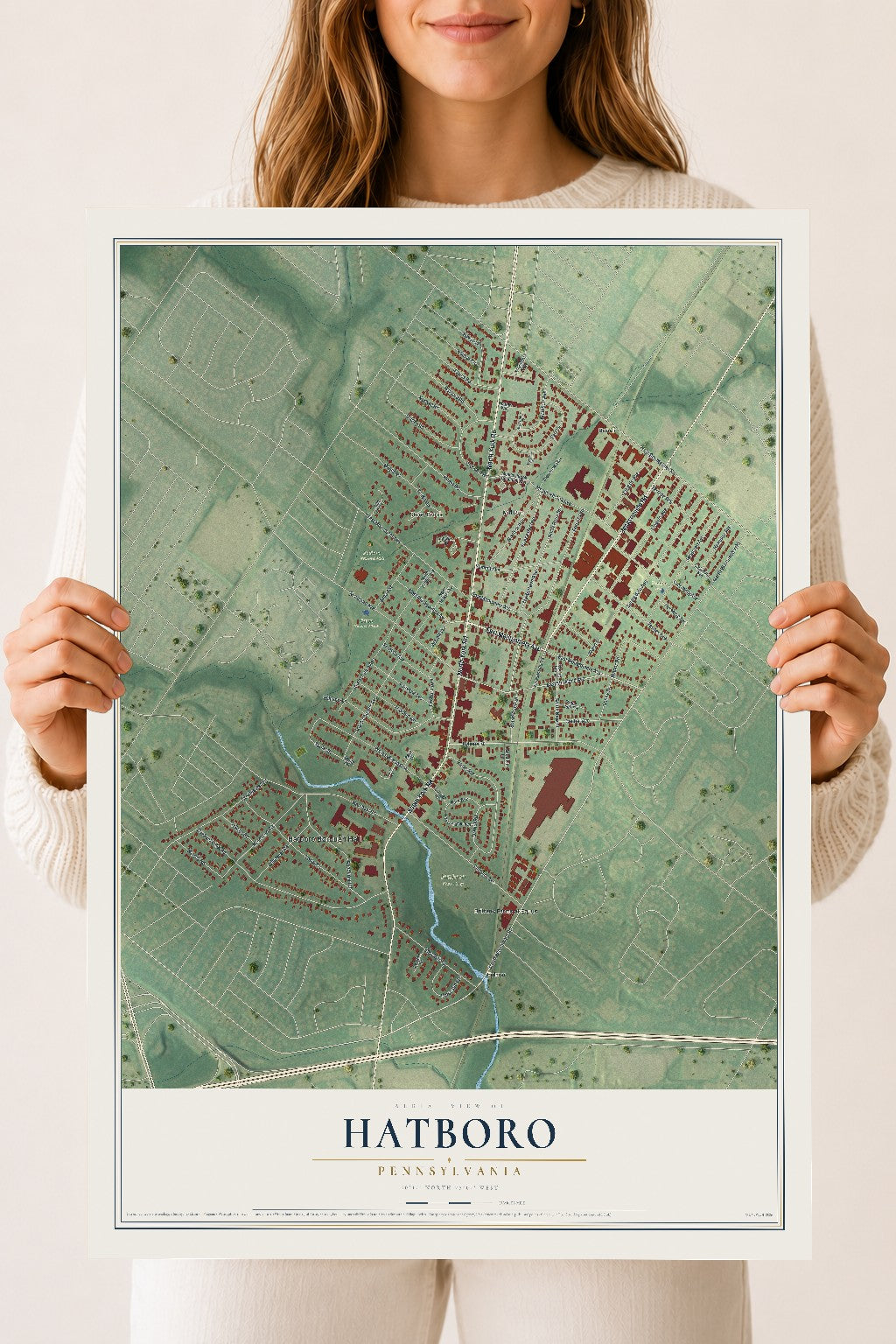 Map of Hatboro, Pennsylvania, 18 x 24 inch unframed archival matte print