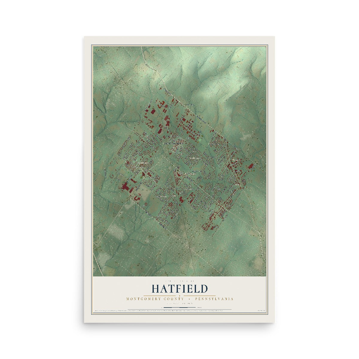 Map of Hatfield, Montgomery County, Pennsylvania, 12 x 18 inch unframed archival matte print