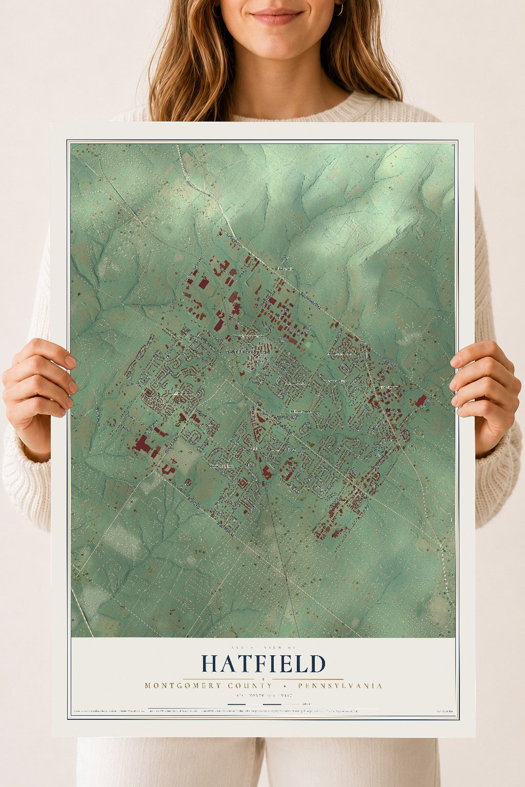 Map of Hatfield, Montgomery County, Pennsylvania, 18 x 24 inch unframed archival matte print