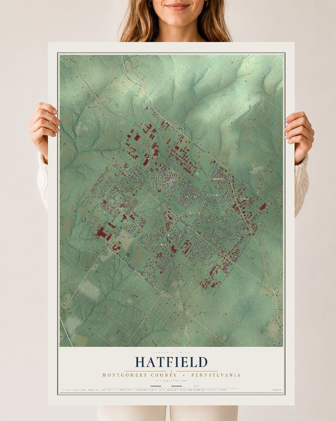 Map of Hatfield, Montgomery County, Pennsylvania, 24 x 36 inch unframed archival matte print