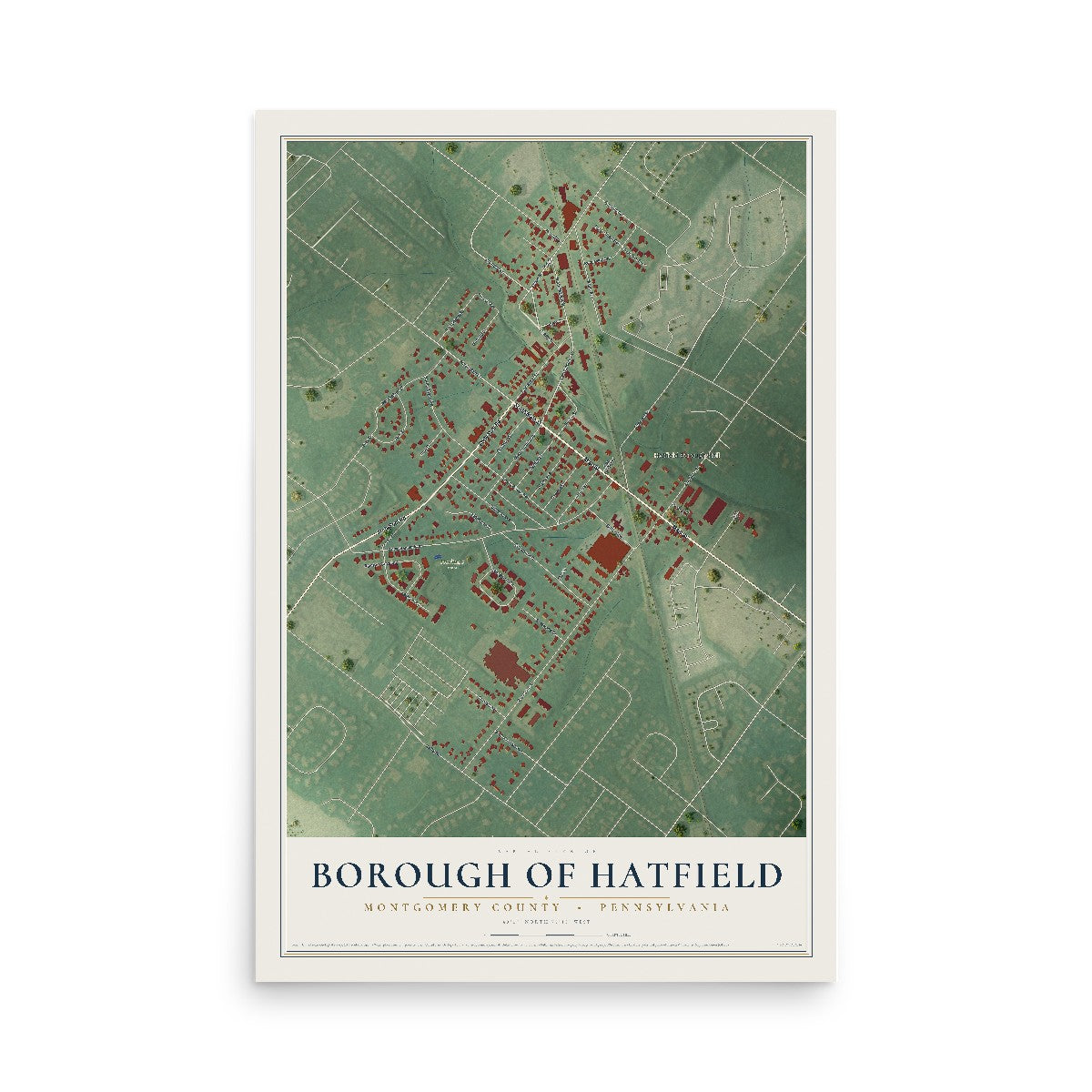Map of the Borough of Hatfield, Montgomery County, Pennsylvania, 12 x 18 inch unframed archival matte print