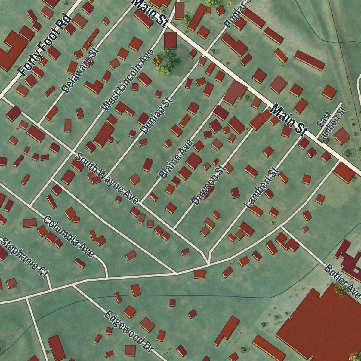 Close-up of the map of the Borough of Hatfield, Montgomery County, Pennsylvania print showing street and building detail