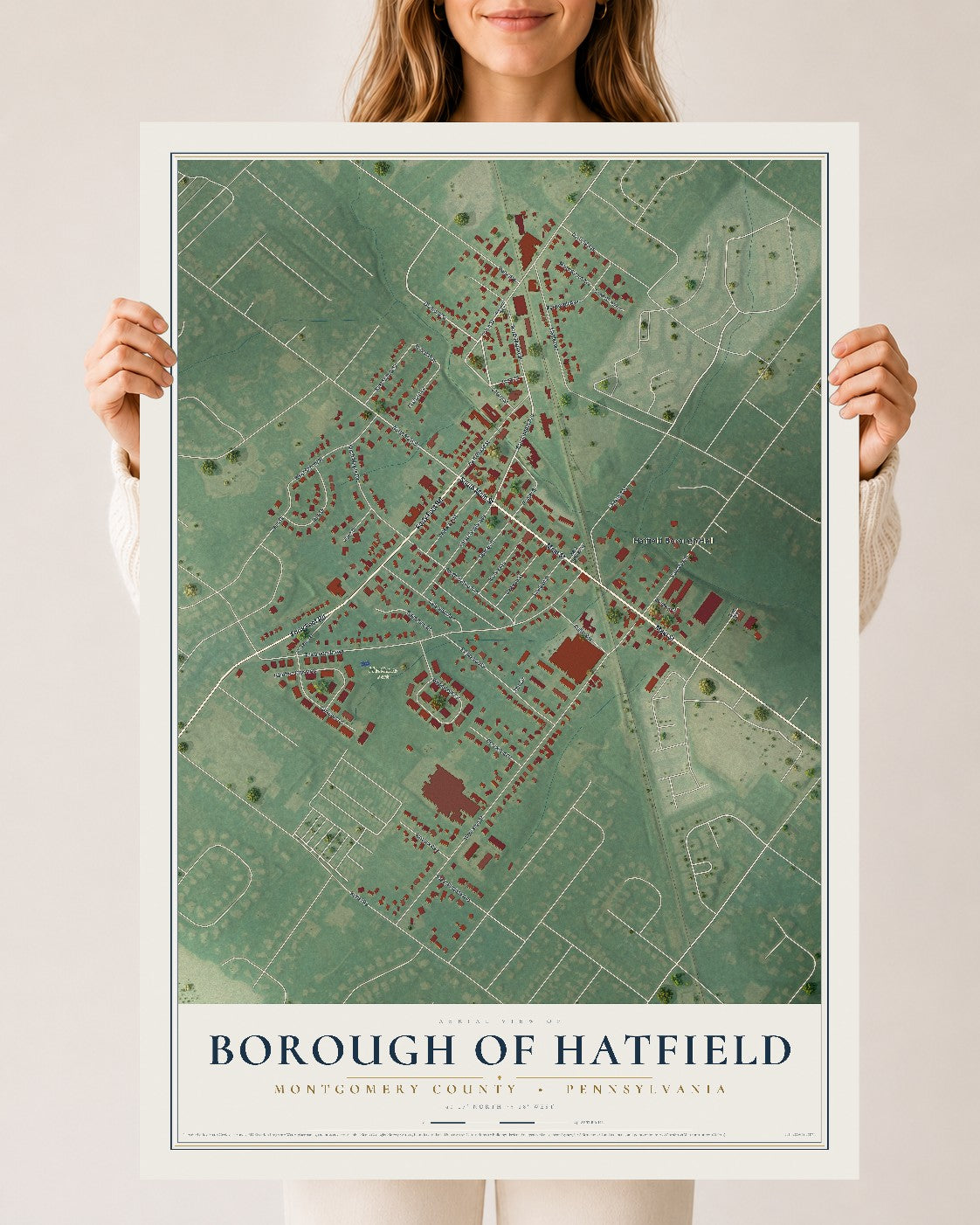 Map of the Borough of Hatfield, Montgomery County, Pennsylvania, 24 x 36 inch unframed archival matte print