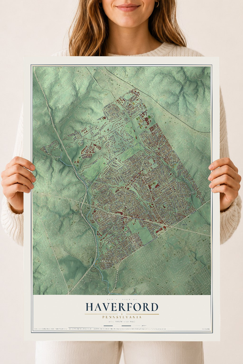 Map of Haverford, Pennsylvania, 18 x 24 inch unframed archival matte print