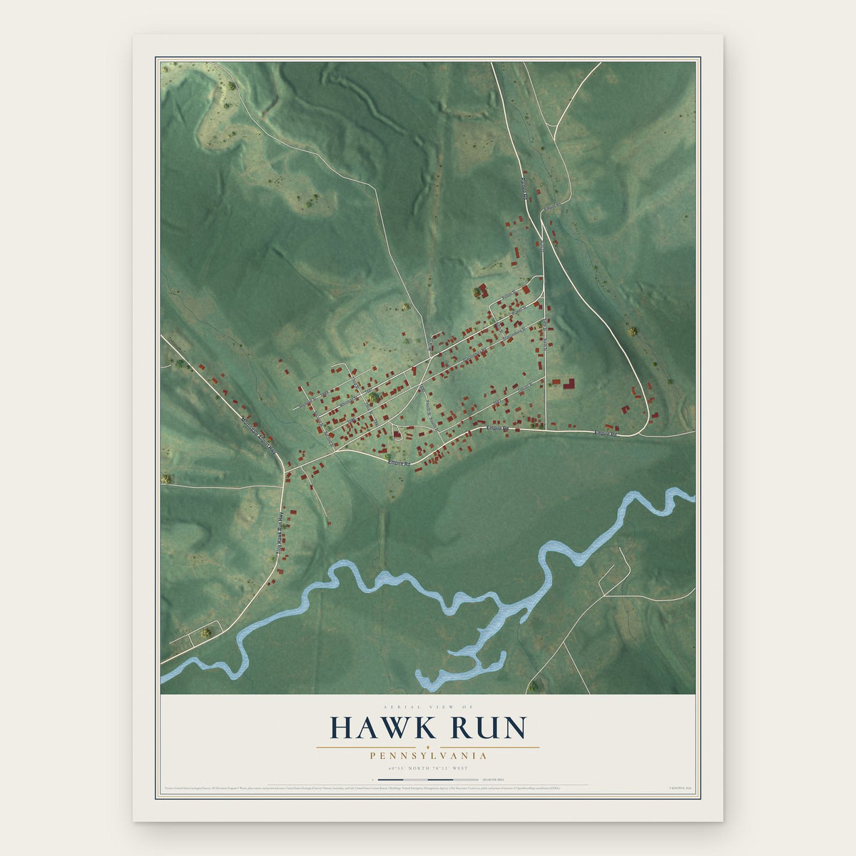 Hawk Run, Pennsylvania map print, the full design